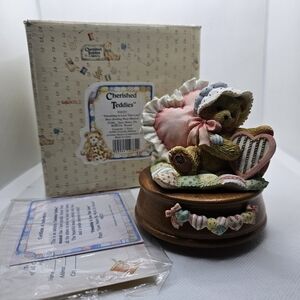 New Cherished Teddies Friendship Love Musical Bear Harp Heart Valentine's world